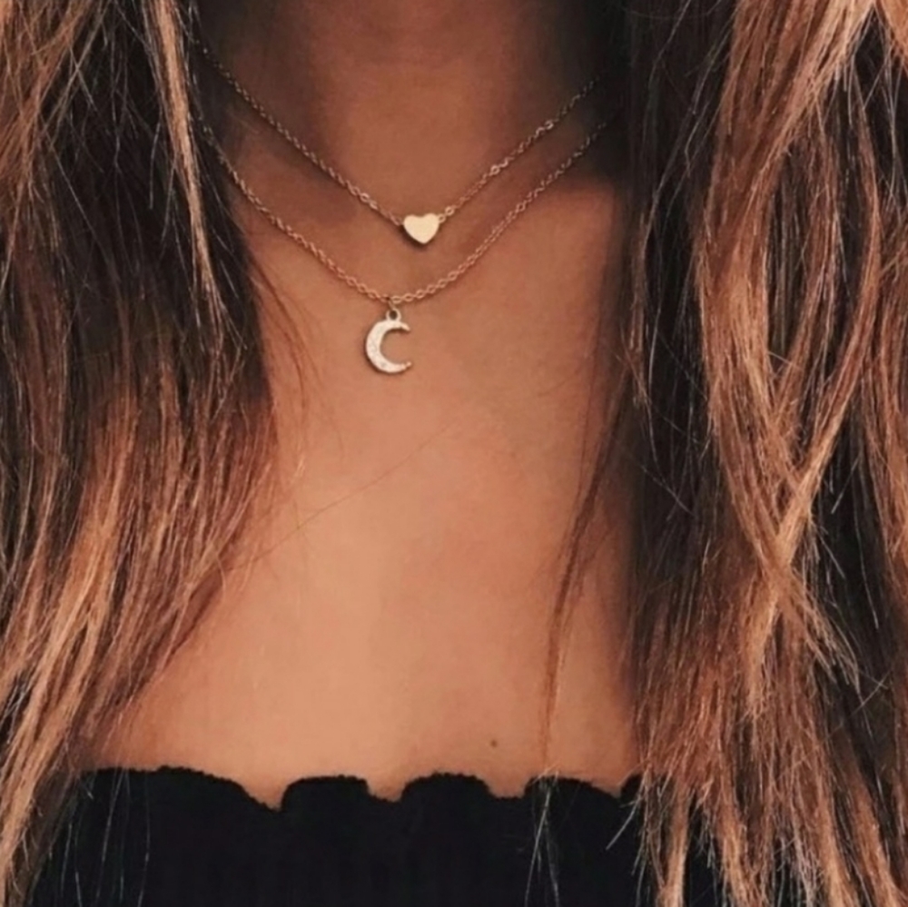 Layered Heart & Cresent Moon Necklace